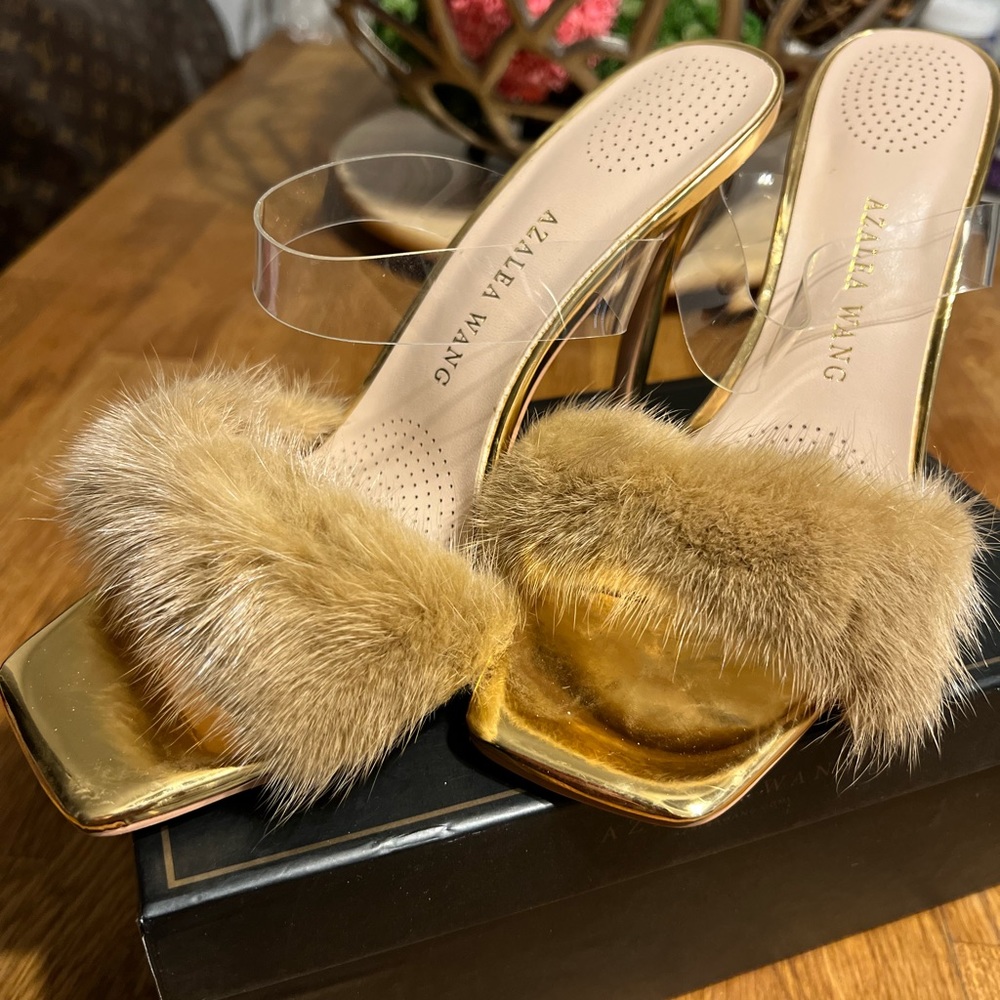 Faux Fur and Gold Heels
